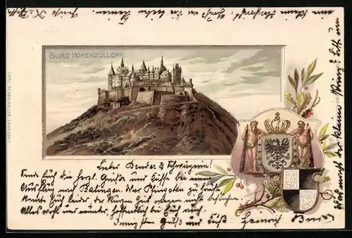 Passepartout-Lithographie Hohenzollern, Burg, Wappen