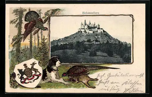 Passepartout-Lithographie Hohenzollern, Veste auf einem Berg, Wappen