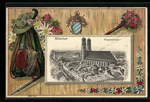 Passepartout-Lithographie München, Frauenkirche, Wappen