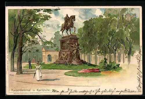 Künstler-AK Heinrich Kley: Karslruhe, Kaiserdenkmal im Park