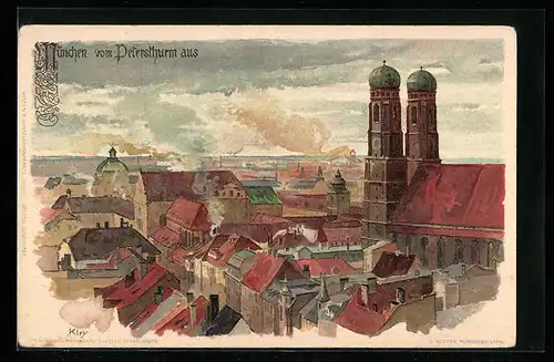 Künstler-AK Heinrich Kley: München, Ansicht vom Petersthurm aus