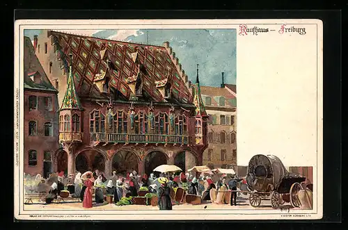 Künstler-AK Heinrich Kley: Freiburg, Markt vor dem Rathaus