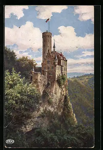 Künstler-AK Die Burg Lichtenstein im Sommer