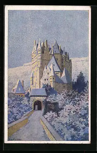 Künstler-AK Die Burg Elz im Winter