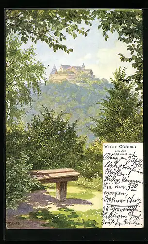 Künstler-AK Veste Coburg von der Teufelskanzel aus