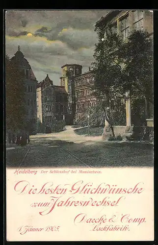 AK Heidelberg, Der Schlosshof bei Mondschein