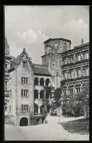 AK Heidelberg, Schloss, Der achteckige Turm am Schlosshof