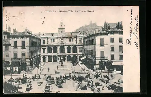 AK Vienne, L`Hotel de Ville, La Place du Marché