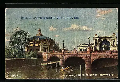 AK Berlin-Tiergarten, Moltke-Brücke mit Lehrter Bahnhof