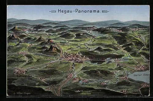 AK Singen / Hegau, Panorama mit umliegenden Ortschaften