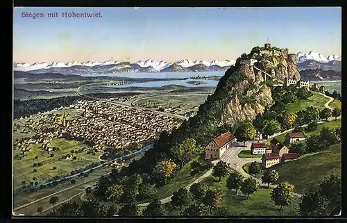 AK Singen / Hohentwiel, Ortsansicht aus der Vogelschau