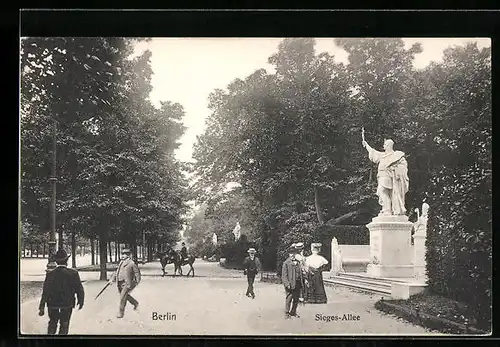 AK Berlin-Tiergarten, Spaziergänger in der Sieges-Allee