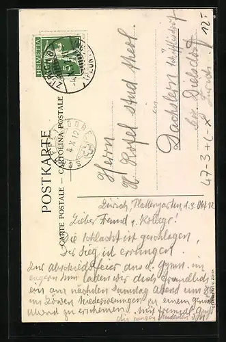 AK Zürich, Maturitat Gymnasium 1912, Rennender Absolvent verliert seine Bücher, Absolvia