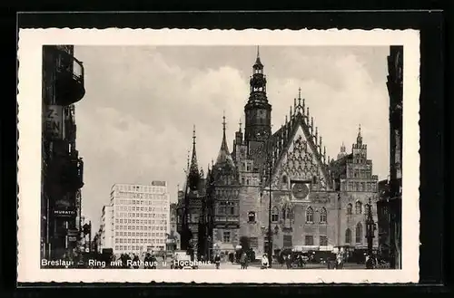 AK Breslau, Ring mit Rathaus und Hochhaus