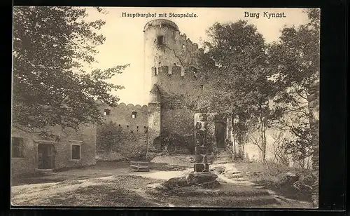 AK Hermsdorf, Burg Kynast, Hauptburghof mit Staupsäule