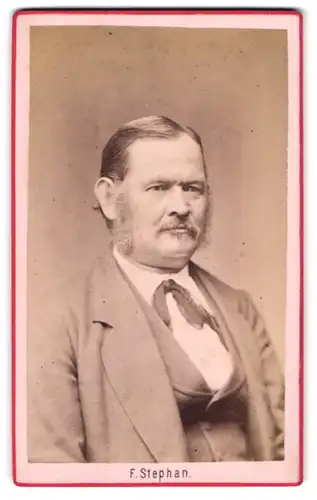 Fotografie F. Stephan, Winterthur, Bürgerlicher Herr mit grossen Ohren, Schnurrbart und Koteletten im Anzug