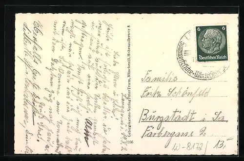 AK Lenggries, Ortspartie mit Brauneck