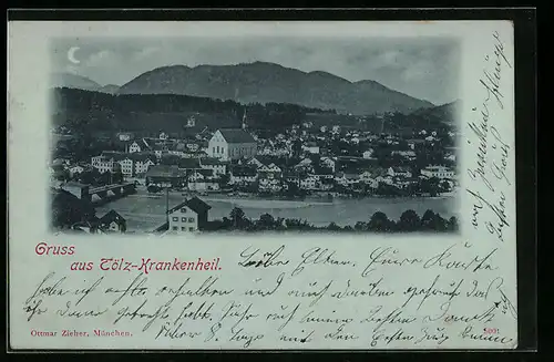 Passepartout-AK Tölz-Krankenheil, Ortsansicht aus der Vogelschau