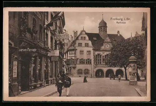 AK Freiburg i. B., Rathaus und Gasthaus Berthold Schwarz