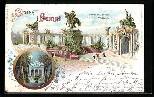 Lithographie Berlin, National-Denkmal Kaiser Wilhelm I.