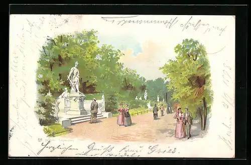 Lithographie Berlin-Tiergarten, Denkmal in der Siegesallee