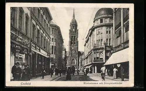 AK Crefeld, Rheinstrasse mit Dionysiuskirche