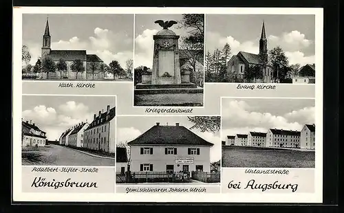 AK Königsbrunn b. Augsburg, Kath. Kirche, Uhlandstrasse, Adalbert-Stifter-Strasse