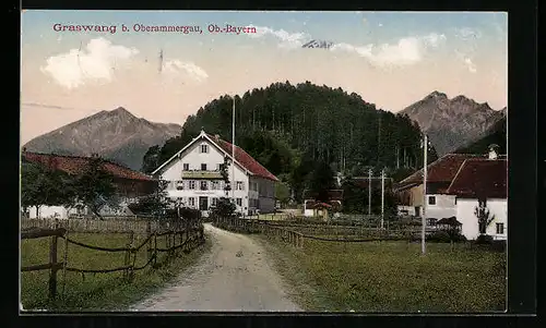 AK Graswang b. Oberammergau, Partie am Ortseingang