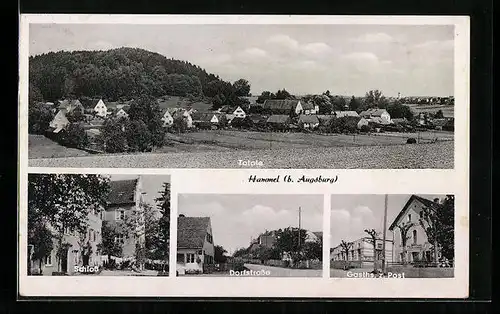 AK Hammel b. Augsburg, Totalansicht, Schloss, Dorfstrasse, Gasthaus z. Post