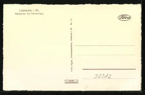 AK Lübbecke i. W., Waldpartie mit Försterhaus