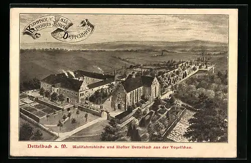 AK Dettelbach a. M., Wallfahrtskirche und Kloster aus der Vogelschau