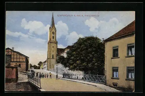 AK Germersheim a. Rh., Ringstrasse mit Kirche