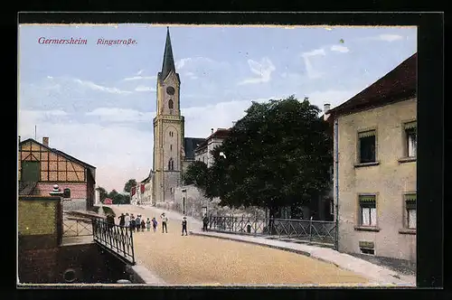 AK Germersheim, Ringstrasse mit Kirche