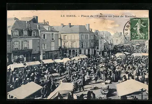AK Le Mans, Place de l`Eperon un jour de Marché