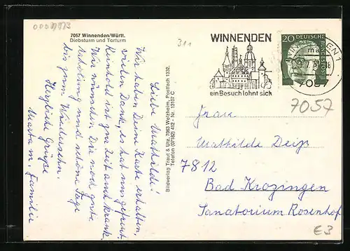 AK Winnenden /Württ., Diebsturm und Torturm