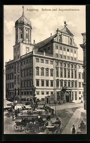 AK Augsburg, Rathaus und Augustusbrunnen