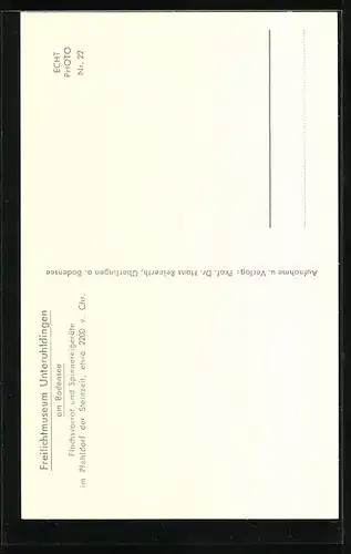 AK Unteruhldingen /Bodensee, Freilichtmuseum, Flachsvorrat und Spinnereigerät