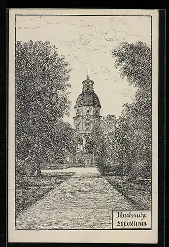 Künstler-AK Karlsruhe, Blick auf Schlossturm