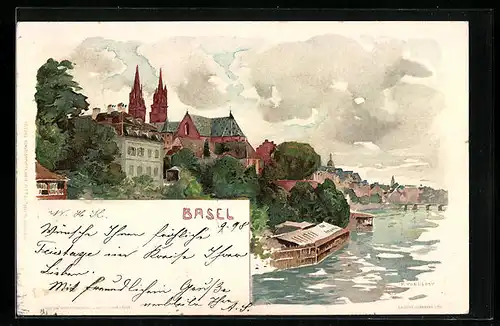 Künstler-AK Fritz Voellmy: Basel, Uferpartie