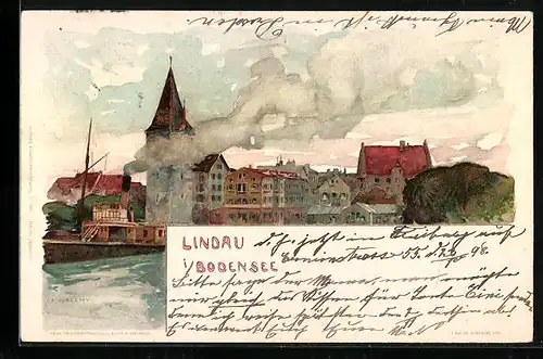 Künstler-AK Fritz Voellmy: Lindau i. Bodensee, Ortsansicht