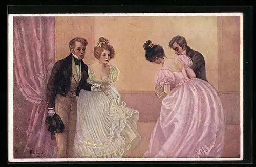 Künstler-AK Fritzi Ulreich: Tanzgesellschaft, zwei Männer und Frauen