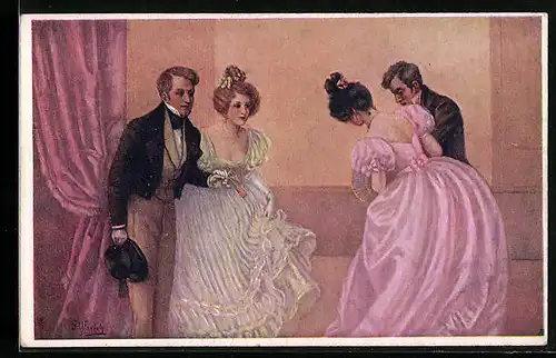 Künstler-AK Fritzi Ulreich: Tanzgesellschaft, zwei Männer und Frauen