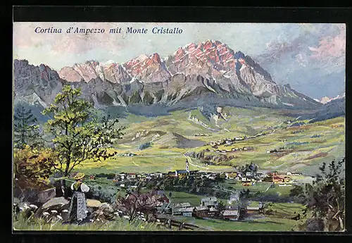 Künstler-AK Hans Treiber: Cortina d`Ampezzo mit Monte Cristallo