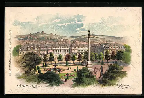 Künstler-AK Friedrich Perlberg: Stuttgart, Ortspartie aus der Vogelschau