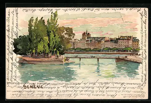Künstler-AK Fritz Voellmy: Genève, Uferpartie