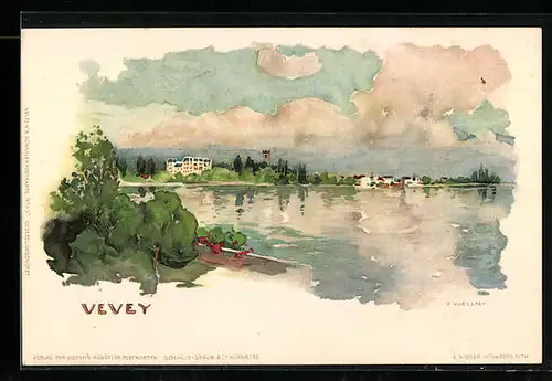 Künstler-AK Fritz Voellmy: Vevey, Blick übers Wasser