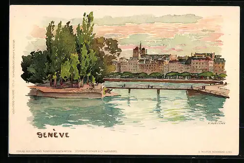 Künstler-AK Fritz Voellmy: Genève, Uferpartie