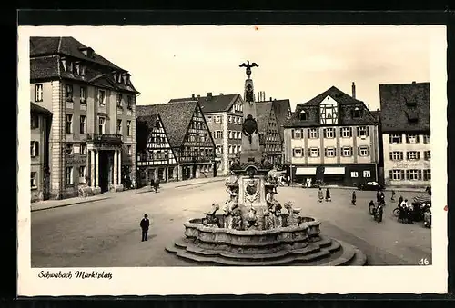 AK Schwabach, Marktplatz mit Brunnen