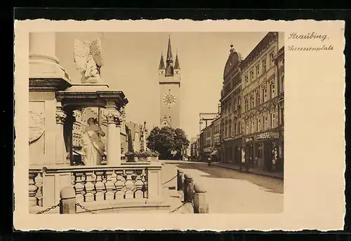 AK Straubing, Theresienplatz mit Kirche