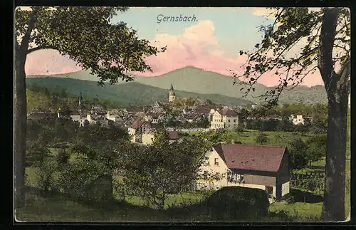 AK Gernsbach, Ortsansicht mit Bergen